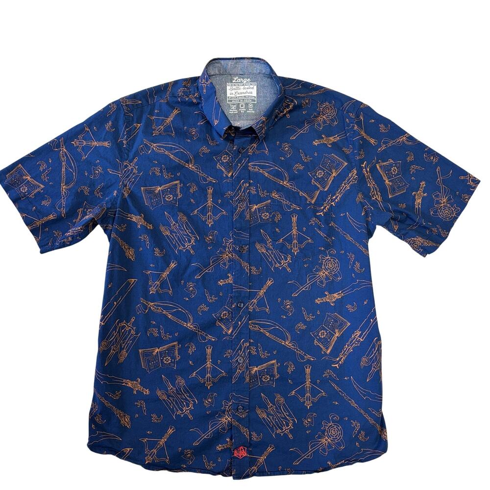 Critical Role Mighty Nein Weapons Shirt Large Mens Blue Button Up Short Sleeve